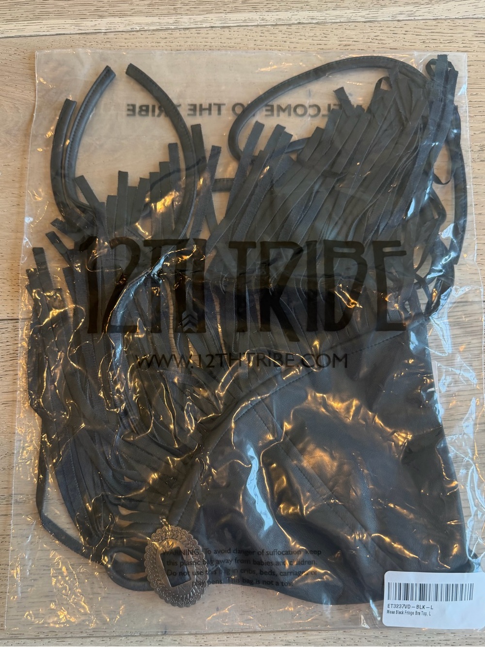 12th Tribe Mesa Black Fringe Bra Top Size LL - Picture 4 of 5